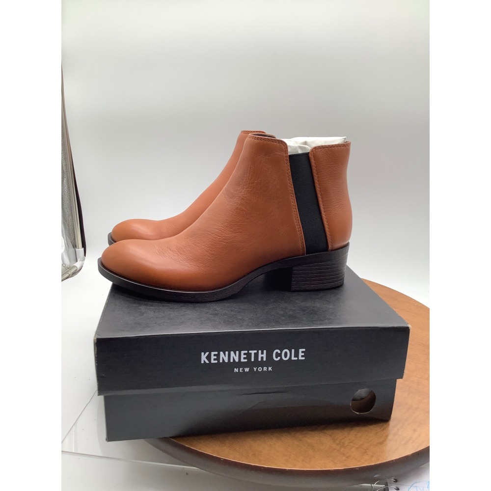 Kenneth Cole New York Womens Levon Chelsea Cognac Leather Ankle Boots Size 6.5